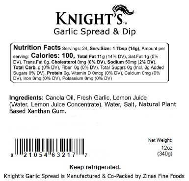 SALE!  12oz. Knight's Original Garlic Spread & Dip