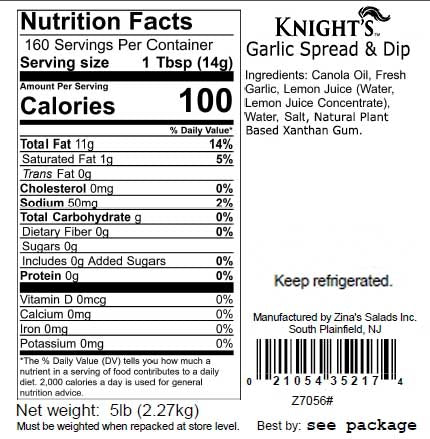 5 lb. Container - "Special Order" Knight's Authentic Original Garlic Spread & Dip