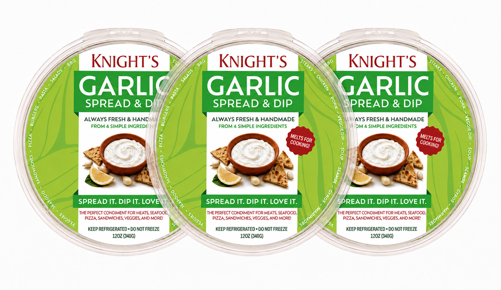 Sold Out - See "Where to Buy" for Retail Locations: Value 3 Pack - 12oz. Knight's Original Garlic Spread & Dip